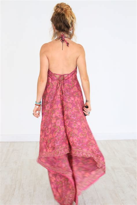 FLORAL FOLK DRESS Hippie Maxi Dress Vintage Re Worked Dress Silk