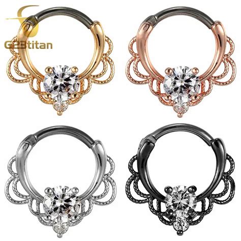 G23titan Cz Nose Rings Septum Clicker 16g G23 Titanium Pole Fashion Body Piercing Jewelry In