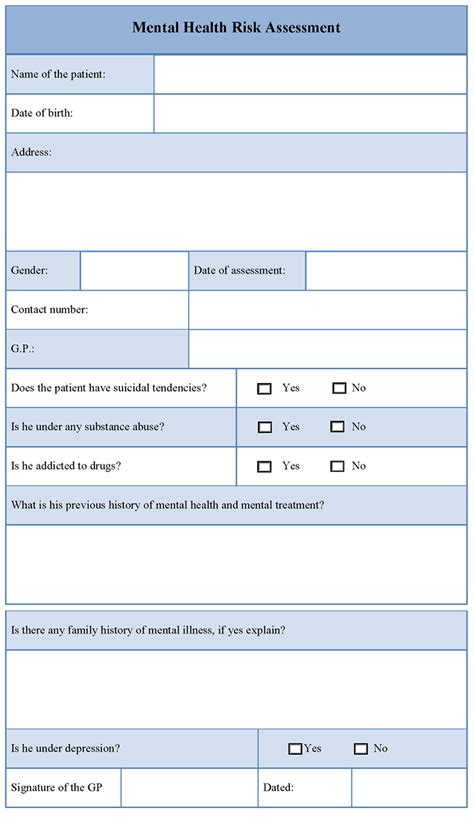 assessment template for mental health risk sample of mental health risk assessment template
