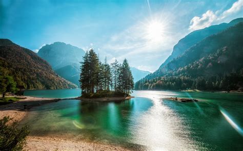 Lake Mountains Forest Trees Island Wallpaper Nature And Landscape