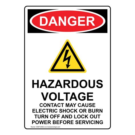 Portrait Osha Hazardous Voltage Sign With Symbol Odep 28582