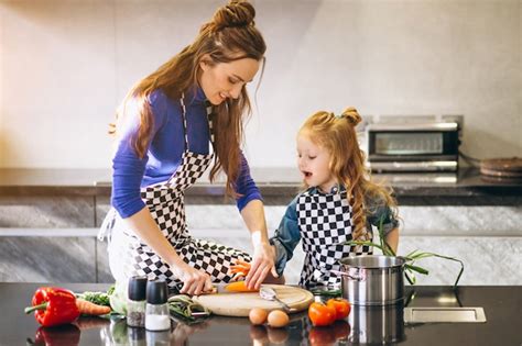 Premium Photo Mother And Daughter Cooking At Home