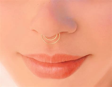 Fake Septum Ring Nose Piercing Double Septum Jewelry Gold Etsy