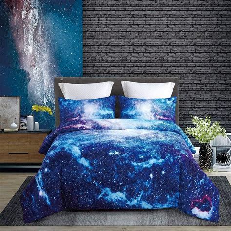 Kinbedy 3d Tencel Cotton 3pc Blue Galaxy Comforter Sets