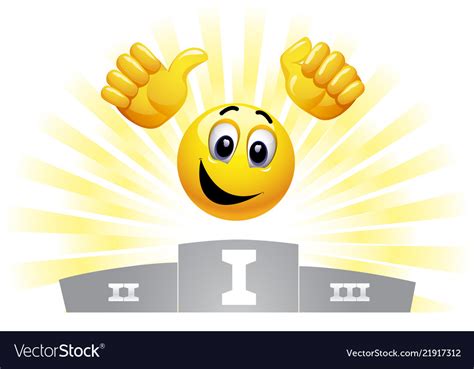 Smiley Emoticon In The Winners Podium Smiley Take Vector Image