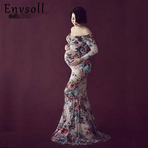 Envsoll Elegant Long Floral Dress For Photo Shoot Maxi Maternity