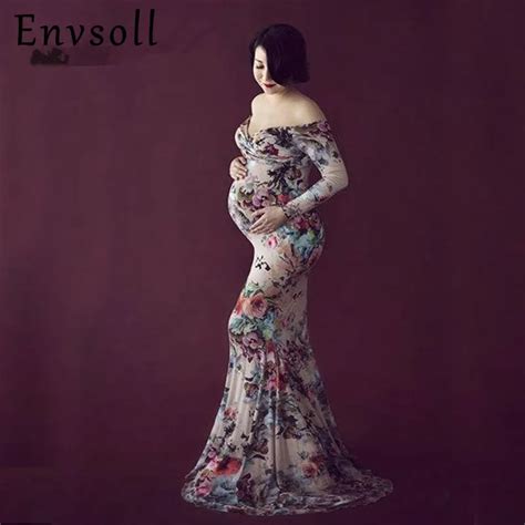 Envsoll Elegant Long Floral Dress For Photo Shoot Maxi Maternity Dresses Photography Props