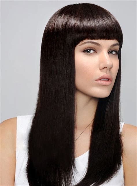 Full Bangs Long Straight Capless Synthetic Hair Wig 18 Inches Long