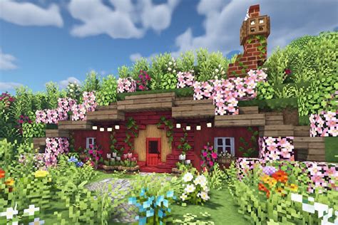 Cute Minecraft House With Pink Fairycore Hobbit Hole