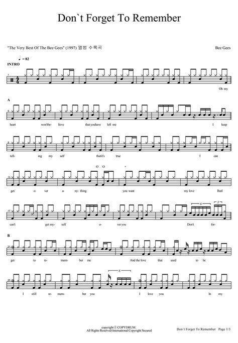 Bee Gees Dont Forget To Remember By Copydrum Sheet