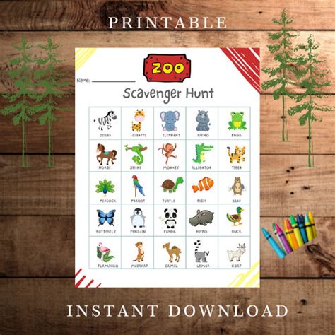 Zoo Scavenger Hunt Pdf Instant Download Fun Activity Kids Activities