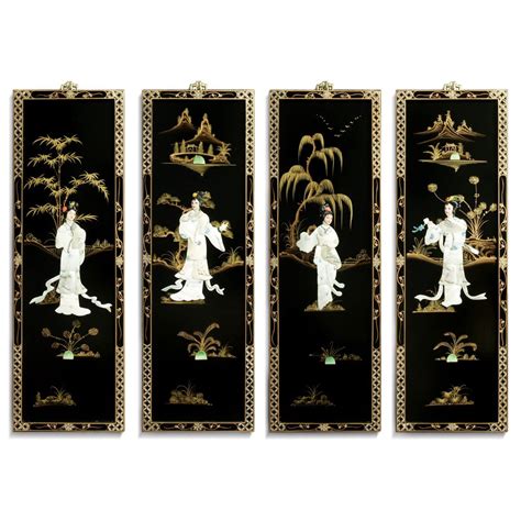 Black Lacquer Wall Plaques With Mother Pearl Asian Wall Decor Asian