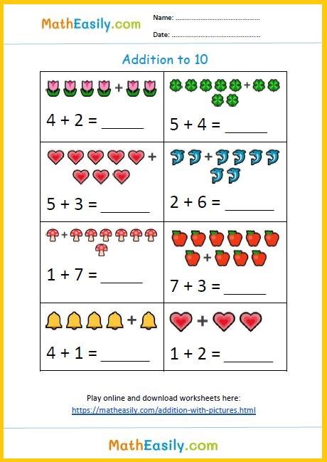 Single Digit Addition With Pictures Worksheets Games