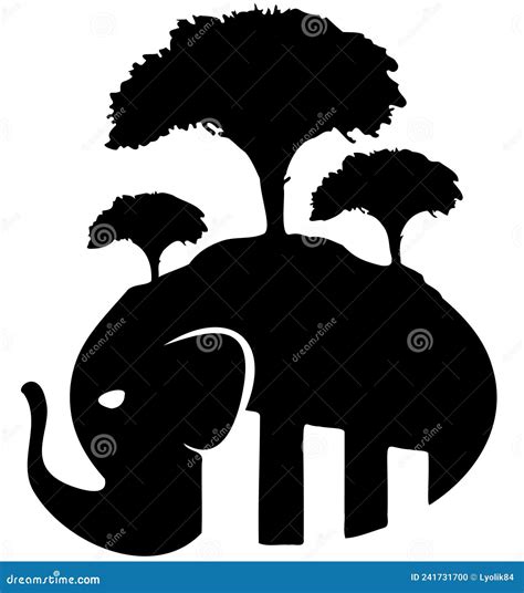 Vector Silhouette Of An Elephant Trees Stock Vector Illustration Of