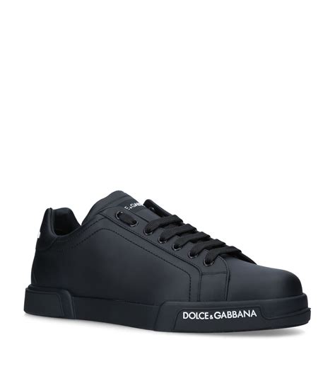 Mens Dolce And Gabbana Black Leather Portofino Sneakers Harrods Uk