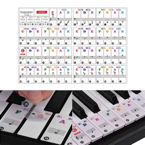 Ammoon Colored Piano Keyboard Stickers For 37 49 61 88 Key Keyboards