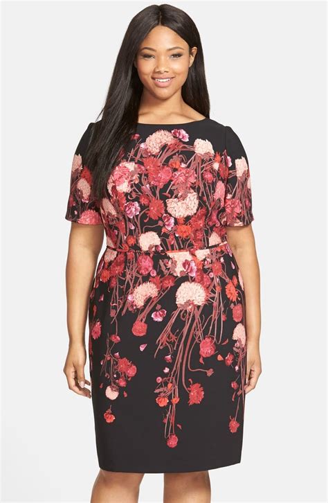 Adrianna Papell Placed Floral Print Crepe Sheath Dress Plus Size