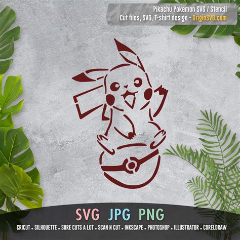 Pikachu Sitting On Pokeball Pokemon Stencil Design Svg Origin Svg Art