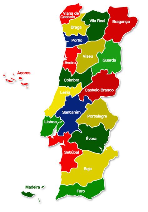 Mapa De Portugal E Distritos