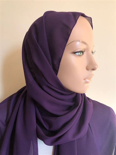 Purple Long Scarf Elegant Chiffon Scarf Hijab Islamic T Etsy