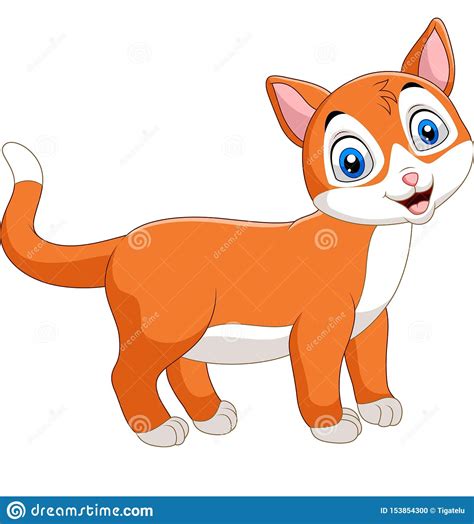 Smiling Cat Cartoon Isolated On White Background Stock Vector