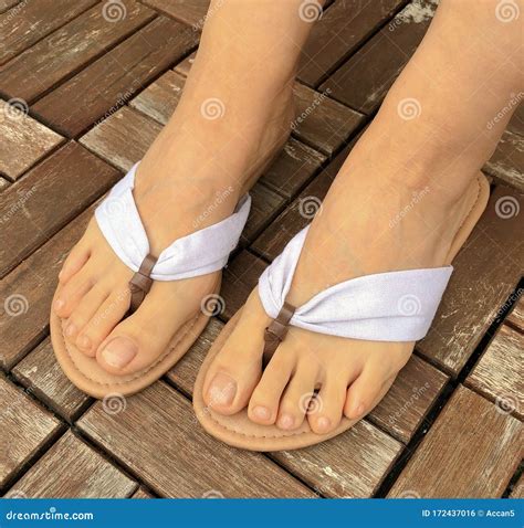 Closeup Photo Of Woman Feet In Fashion Flip Flop Stock Photo Image Of