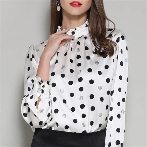 bogeda 2019 blouse women fashion new silk blouse black white casual polka dot long sleeve silk