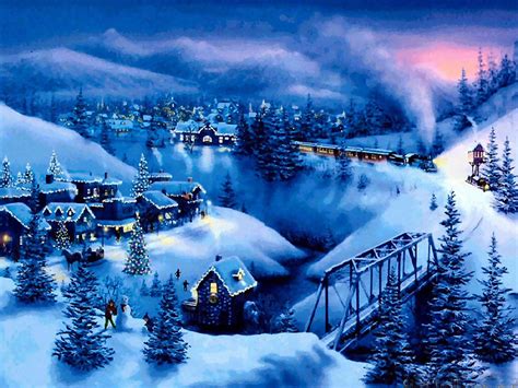 Free Christmas Scenes Backgrounds Night In Christmas Town Wallpaper