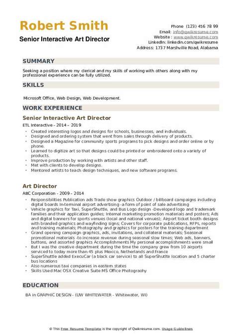 Unique resume / joe kelso. Art Director Resume Samples | QwikResume