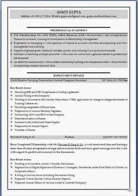 Company Secretary Profile Resume