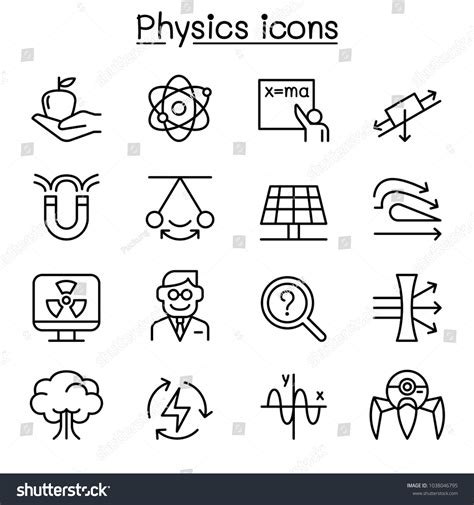 Physics Icon Set Thin Line Style Stock Vector Royalty Free 1038046795