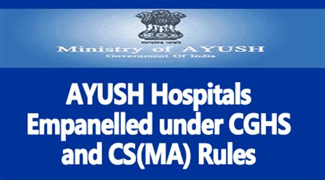 Extension Of Empanelment Of AYUSH Hospitals Centers Under CGHS And CS MA Rules Till St