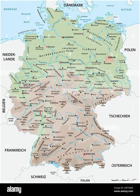 Highly Detailed Physical Map Of Germany With German Lettering Stock