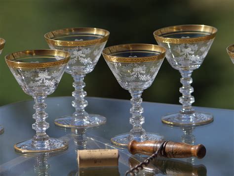 Vintage Needle Etched Gold Rimmed Wine Cordials Set Of 6 Tiffin Franciscan Bouquet 1950 S 3