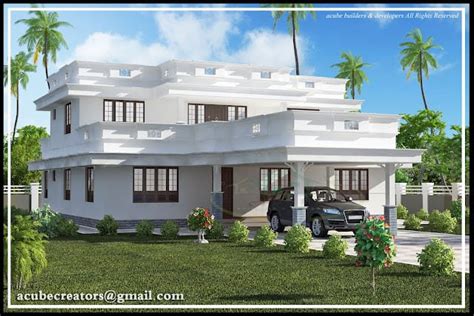 Kerala House Plan Elevation At 2991 Sqft Flat Roof House