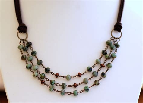 Turquoise Wire Wrapped Leather Layered Necklace By Laurelsandmoss