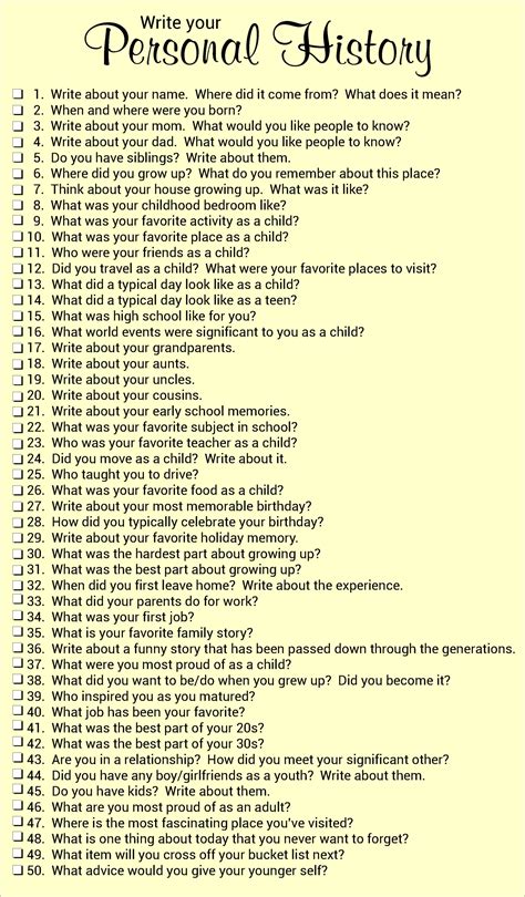 Write Your Personal History Using These 50 Questions To Help You Get
