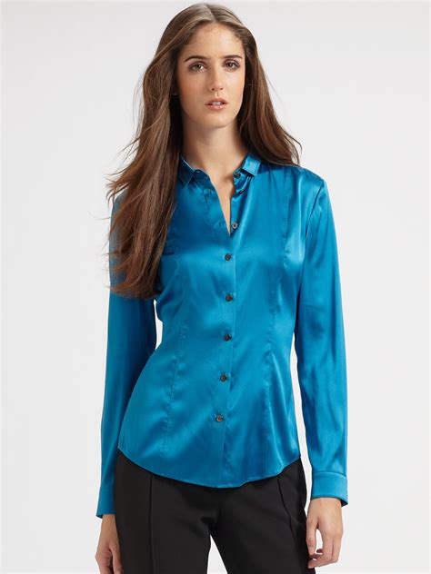 Lyst Burberry Silk Blouse In Blue