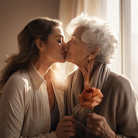 Premium AI Image Photo Of A Woman Passionate Giving A Kiss To A Granny