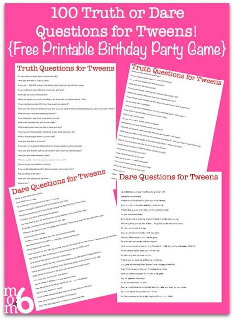 The key to a good truth or dare question? 100 Truth or Dare Questions for Tweens: {Free Printable ...