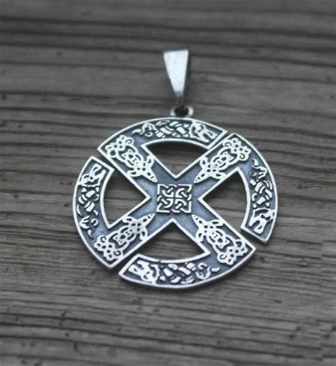 Viking Amulet Celtic Solar Cross Talisman With Totem Wolves Etsy