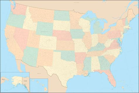 Digital Poster Size Usa Map With Counties And County Names Map Resources