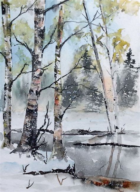 Original Watercolor Painting Birch Tree Art Landscape Painting