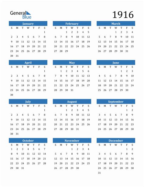 Free 1916 Calendars In Pdf Word Excel