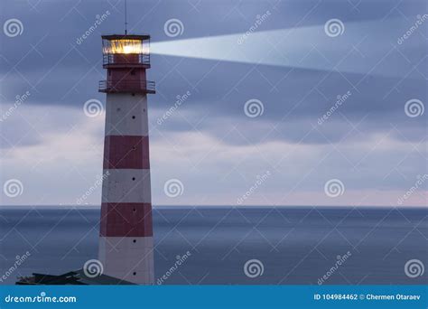 Lighthouse Searchlight Beam Through Marine Air Stock Photo Image Of
