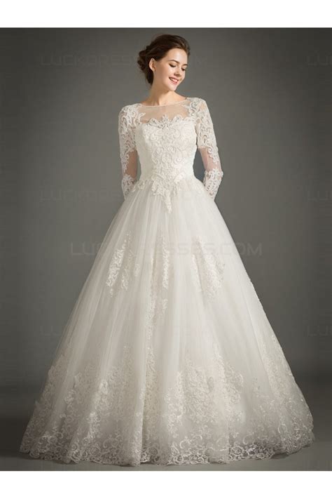 A Line Long Sleeves Lace Wedding Dresses Bridal Gowns