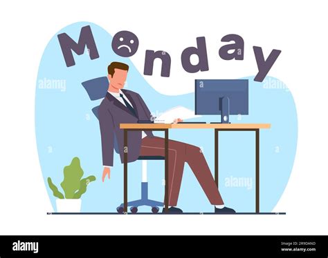 Sleepy And Frustrated Office Worker On Monday Morning Man Sitting At