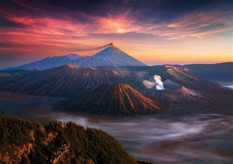 Nature Landscape Mountain Volcano Indonesia Sunrise Mist Wallpapers Hd Desktop And