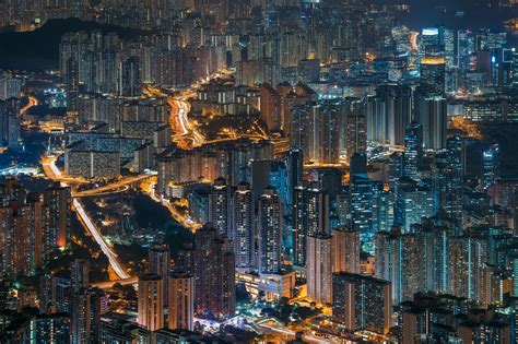 Lights City Cityscape Hong Kong Night Skyline Skyscraper Evening