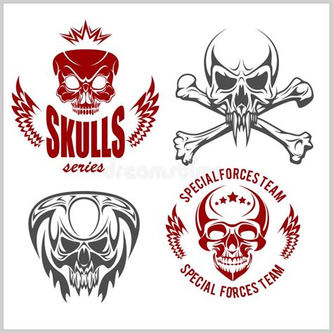 Set Of Emblems With Skulls Stock Vector Illustration Of Flag 66139921